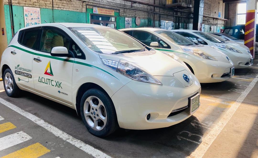 Nissan Leaf EV fleet — garage